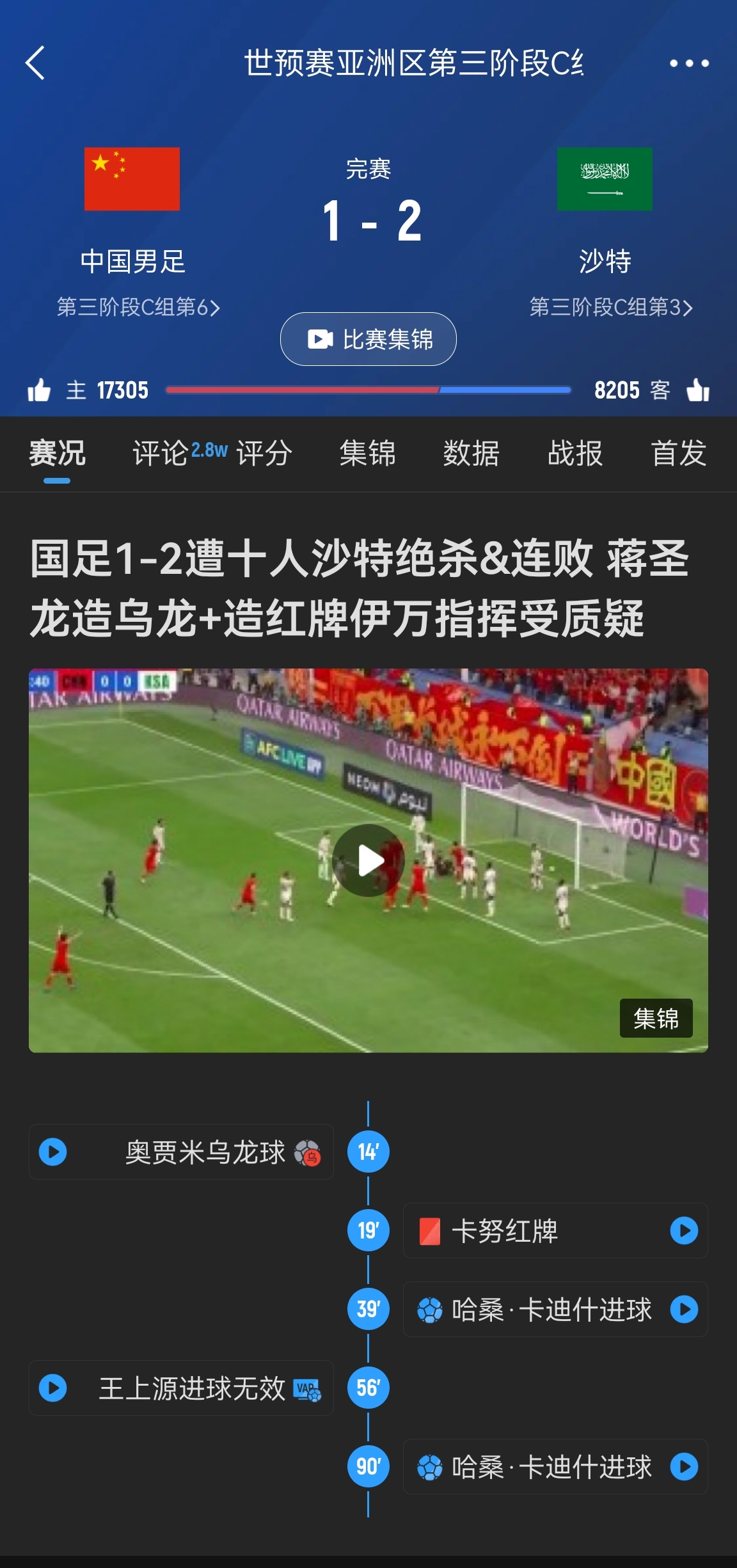 今天什么劇本？首戰(zhàn)沙特也是半場(chǎng)紅牌+蔣光太傷退，最后國(guó)足被翻